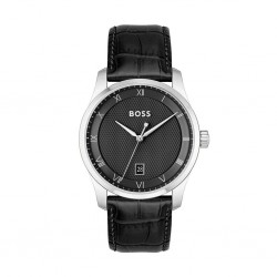 Montre boss Principle homme acier argenté cuir et cadran marron