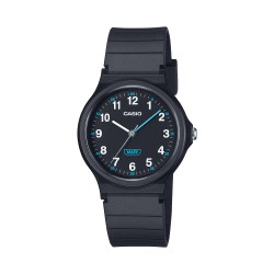 Montre Casio ronde en résine noire et détails bleus