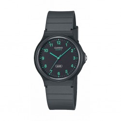 Montre Casio ronde Timeless en résine noire et détails verts