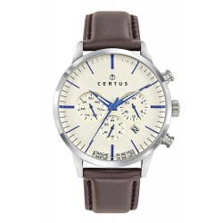 Montre Certus homme Bracelet en cuir marron Détails bleus