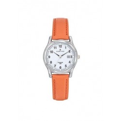 Montre Certus Femme bracelet cuir orange cadran blanc