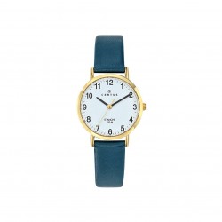 Montre Certus Femme Acier doré et bracelet en cuir bleu