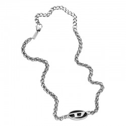 Collier Mixte Diesel en acier argenté et émail noir motif "D"