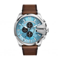 Montre Diesel bracelet en cuir marron et cadran bleu