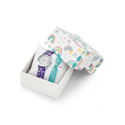 Coffret Montre Certus Junior fille cuir violet papillons accompagnée d'un bracelet