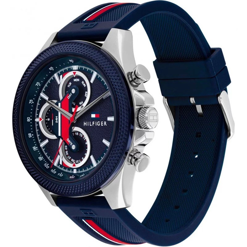 Montre Analogique Tommy Hilfiger Collection Clark Chronographe Bracelet silicone rouge bleu