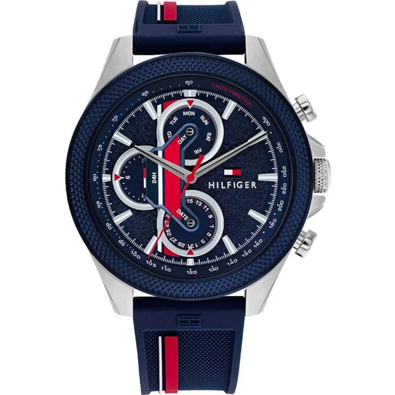 Montre Analogique Tommy Hilfiger Collection Clark Chronographe Bracelet silicone rouge bleu