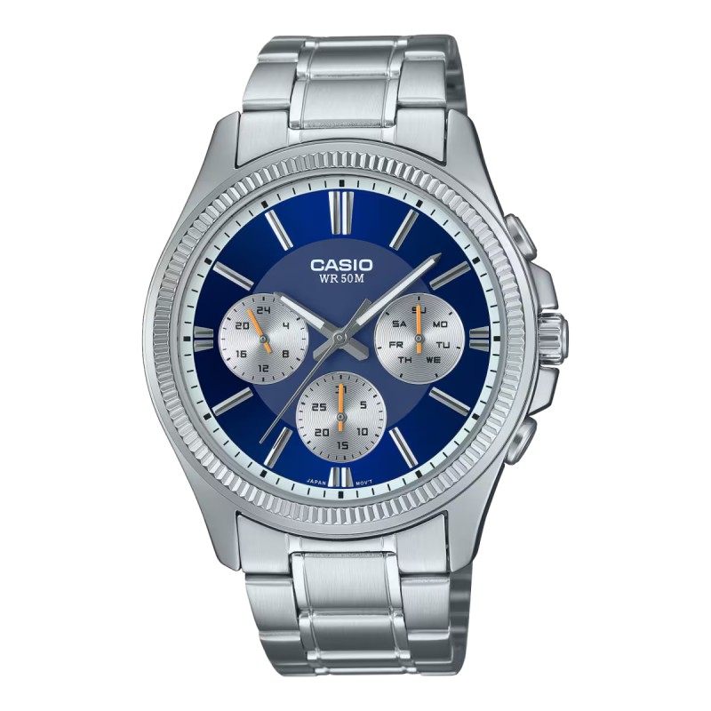 Montre analogique CASIO Collection Timeless Acier argenté cadrant bleu