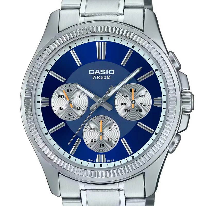 Montre analogique CASIO Collection Timeless Acier argenté cadrant bleu