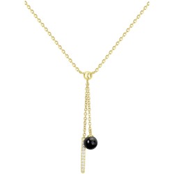 Collier Femme Carador en plaqué or et perle céramique noire avec oxyde de zirconium