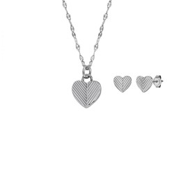 Coffret Collier et Boucles d'oreilles coeur Femme Fossil en acier