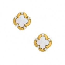 Boucles d'oreilles Femme - Charles Garnier - Bijoux LEGENDE en Argent Doré  - Petit Trèfle Nacre Blanche et Oxyde de Zirconium