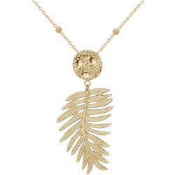 Collier Femme - Amporelle - En Acier Doré - Motif Feuille