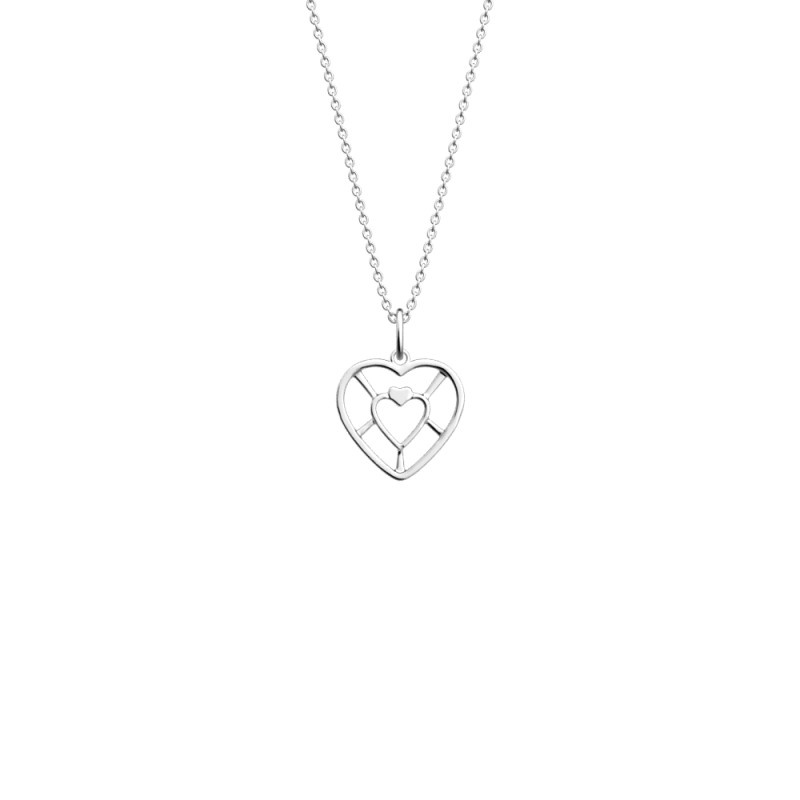 COLLIER LES GEORGETTES COEUR LAITON ARGENTÉ 17 MM