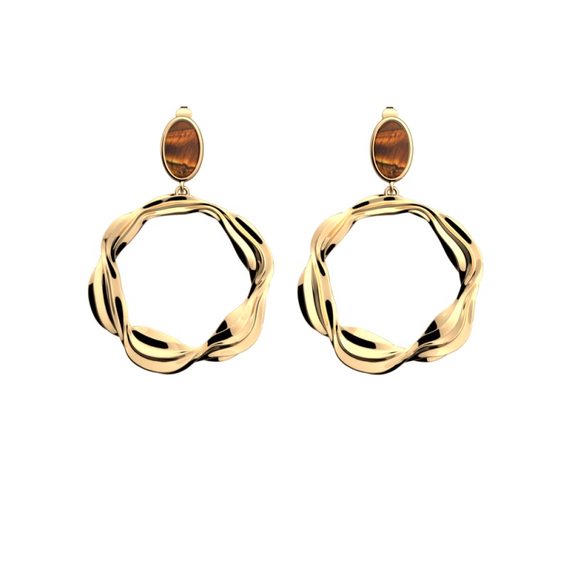 BOUCLES D'OREILLES LES GEORGETTES SAHARA OEIL DE TIGRE LAITON DORÉ