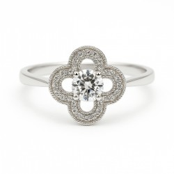 Bague fleur femme - Carador - En Or blanc, avec Oxydes de zirconium