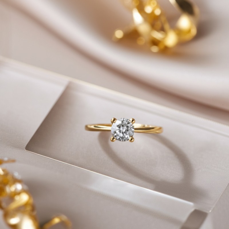 Bague solitaire  Carador en or jaune 375/000 et oxydede zirconium serti 4 griffes