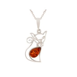 Collier Femme Carador - Argent et Ambre - Chat