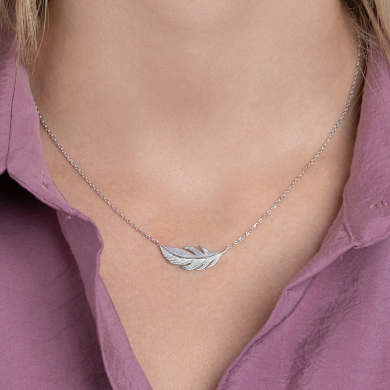 Collier Femme - Carador - Argent rhodié, motif plume