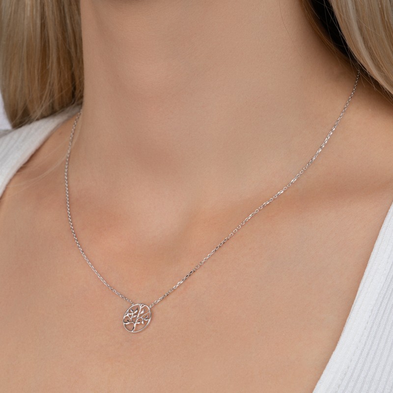 Collier Femme - Carador - Argent rhodié, motif arbre de vie