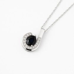 Collier Femme Carador - Or Blanc 375/000 - Saphir - Oxydes de zirconium