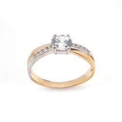 Bague Solitaire accompagné Femme - Carador - Or bicolore 750/000 - Oxydes de zirconium