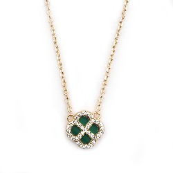 Collier Silver Pop - Femme - Argent Doré - Oxydes de zirconium et Malachite - Trèfle