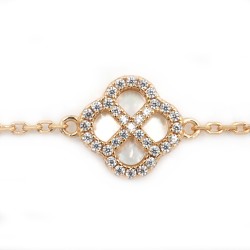 Bracelet Silver Pop - Femme - Argent Doré - Oxydes de zirconium et Nacre - Trèfle