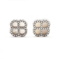 Boucles d'oreilles Silver Pop - Femme - Argent - Oxydes de zirconium et Nacre - Trèfle