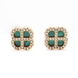 Boucles d'oreilles Silver Pop - Femme - Argent Doré - Oxydes de zirconium et Malachite - Trèfle