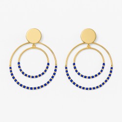 Boucles d'oreilles - Doubles cercles - Amporelle - Acier doré - Pierres bleus