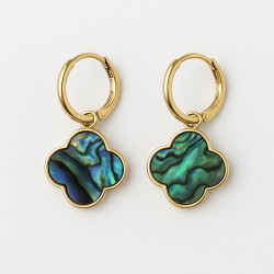 Boucles d'oreilles - Trèfles  - Amporelle - Acier doré - Pierres Synthétiques