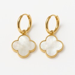 Boucles d'oreilles - Trèfles  - Amporelle - Acier doré - Pierres Synthétiques