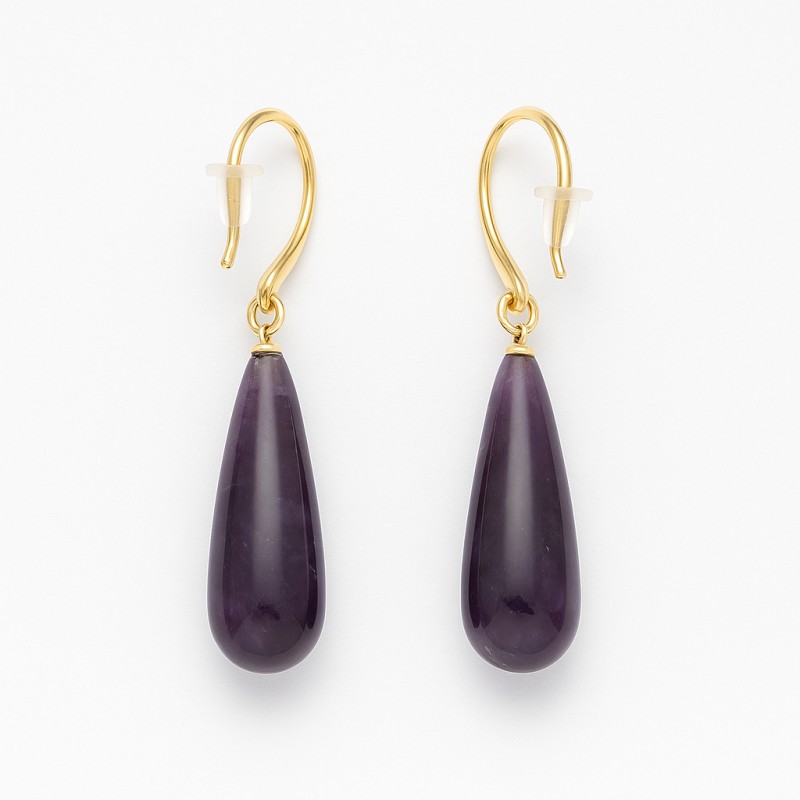 Boucles d'oreilles dormeuses Amporelle goutte pierre Acier doré