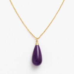 Collier - Amporelle - Acier doré - Goutte - Pierre Synthétique