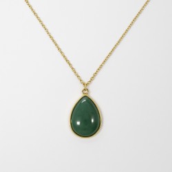 Collier - Amporelle - Acier doré - Goutte - Pierre Synthétique Verte