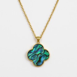 Collier - Amporelle - Acier doré - Trèfle - Pierre Synthétique