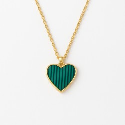 Collier - Amporelle - Acier doré - Coeur - Pierre Synthétique