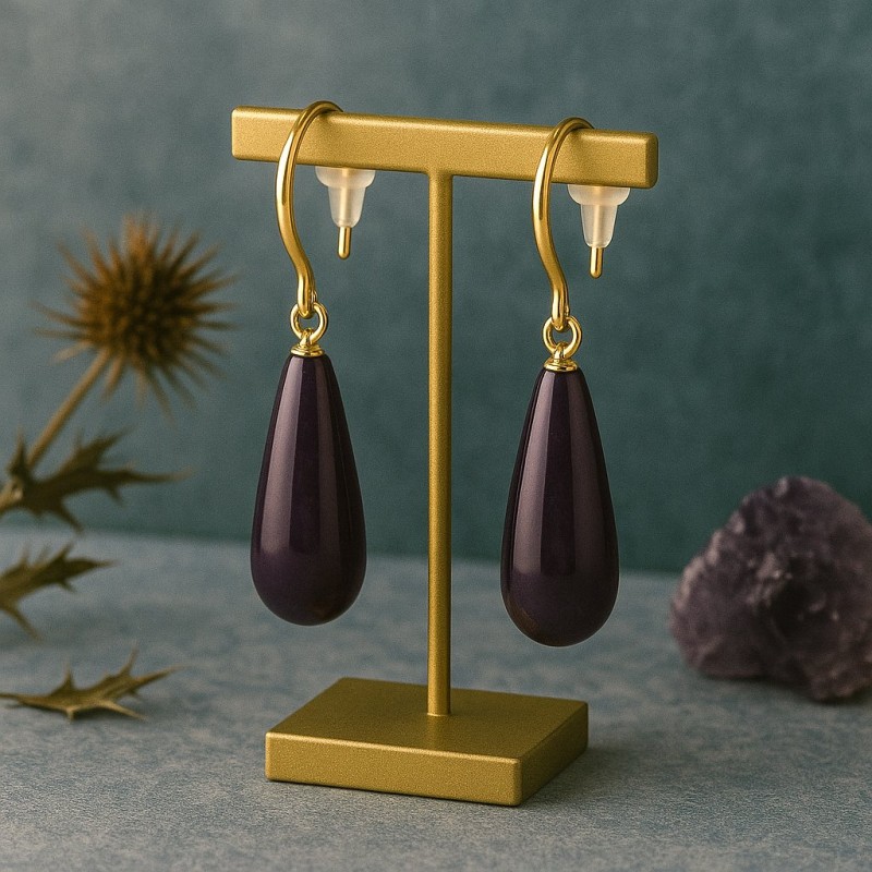 Boucles d'oreilles dormeuses Amporelle goutte pierre Acier doré
