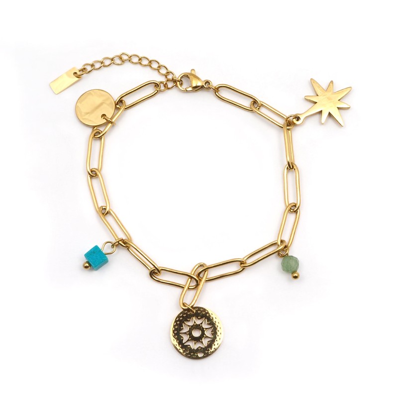 Bracelet Amporelle Acier doré -  Pampilles suspendues