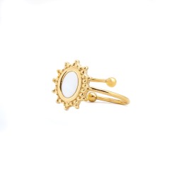 Bague Ajustable Amporelle Acier doré - Soleil Pierre synthétique effet nacre