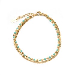 Bracelet Amporelle Acier doré - 3 rangs avec pierres bleus