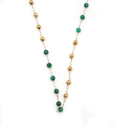 Collier Amporelle Acier doré - Boules vertes et dorées