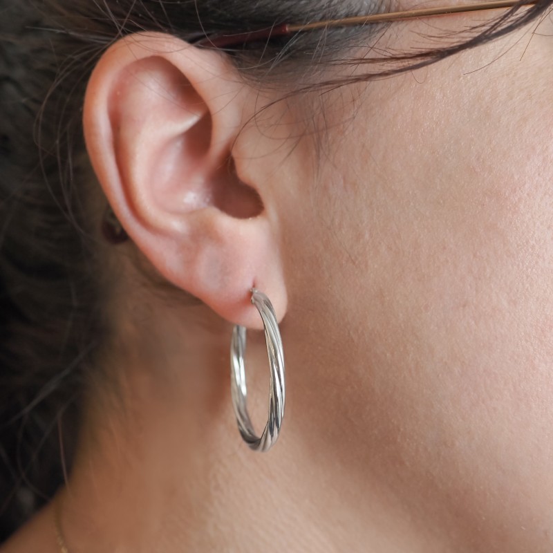 Créoles rondes - Carador - Argent torsadées 3mm - 32/2