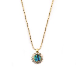Collier Amporelle Acier doré - Soleil Strass et Pierre synthétique multicore