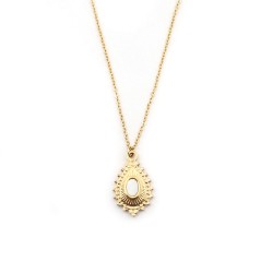 Collier Amporelle Acier doré - Goutte Pierre Synthétique effet nacre