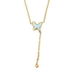 Collier Amporelle Acier doré - Papillon bleu