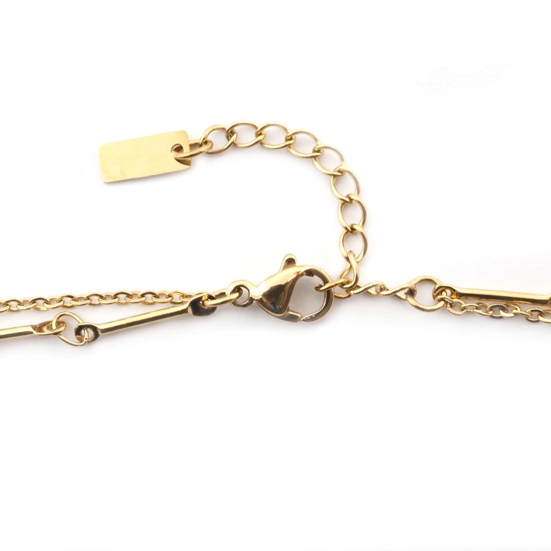 Collier Amporelle Doubles chaînes Feuille Acier doré