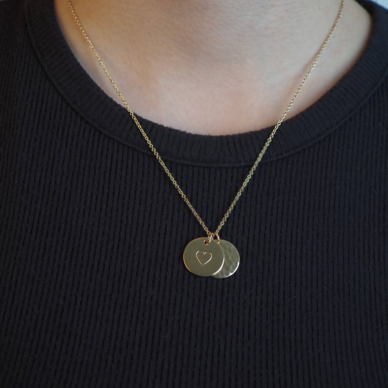 Collier Carador - Plaqué Or Femme - Pastille martelée et cœur