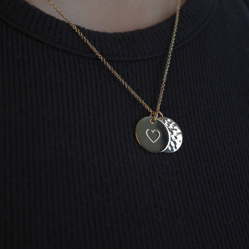 Collier Carador - Plaqué Or Femme - Pastille martelée et cœur